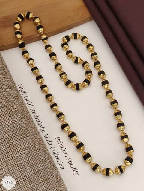 Original Rudraksha Malai Golden Plate (10 mm) - 108 beads (Lab Tested and Government Certified)