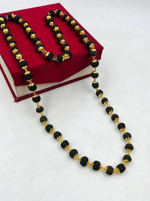 Original Rudraksha Malai Golden Plate (10 mm) - 108 beads (Lab Tested and Government Certified)