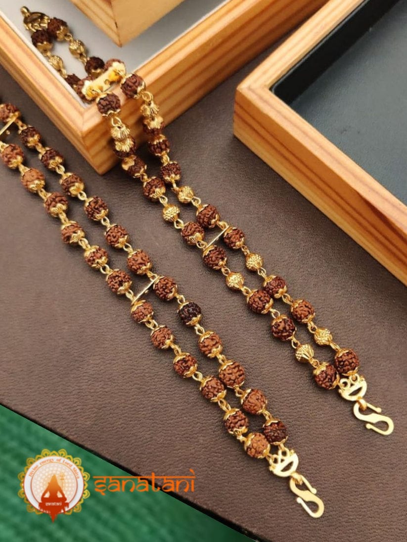 Original Rudraksha Malai Golden Plate (10 mm) - 108 beads (Lab Tested and Government Certified)