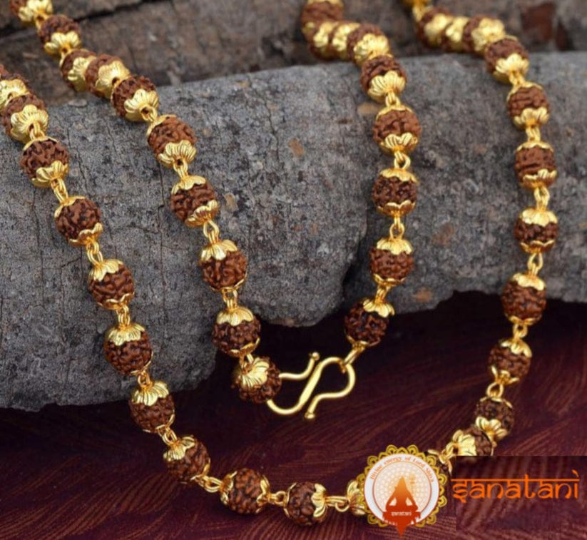 Original Rudraksha Malai Golden Plate (10 mm) - 108 beads (Lab Tested and Government Certified)