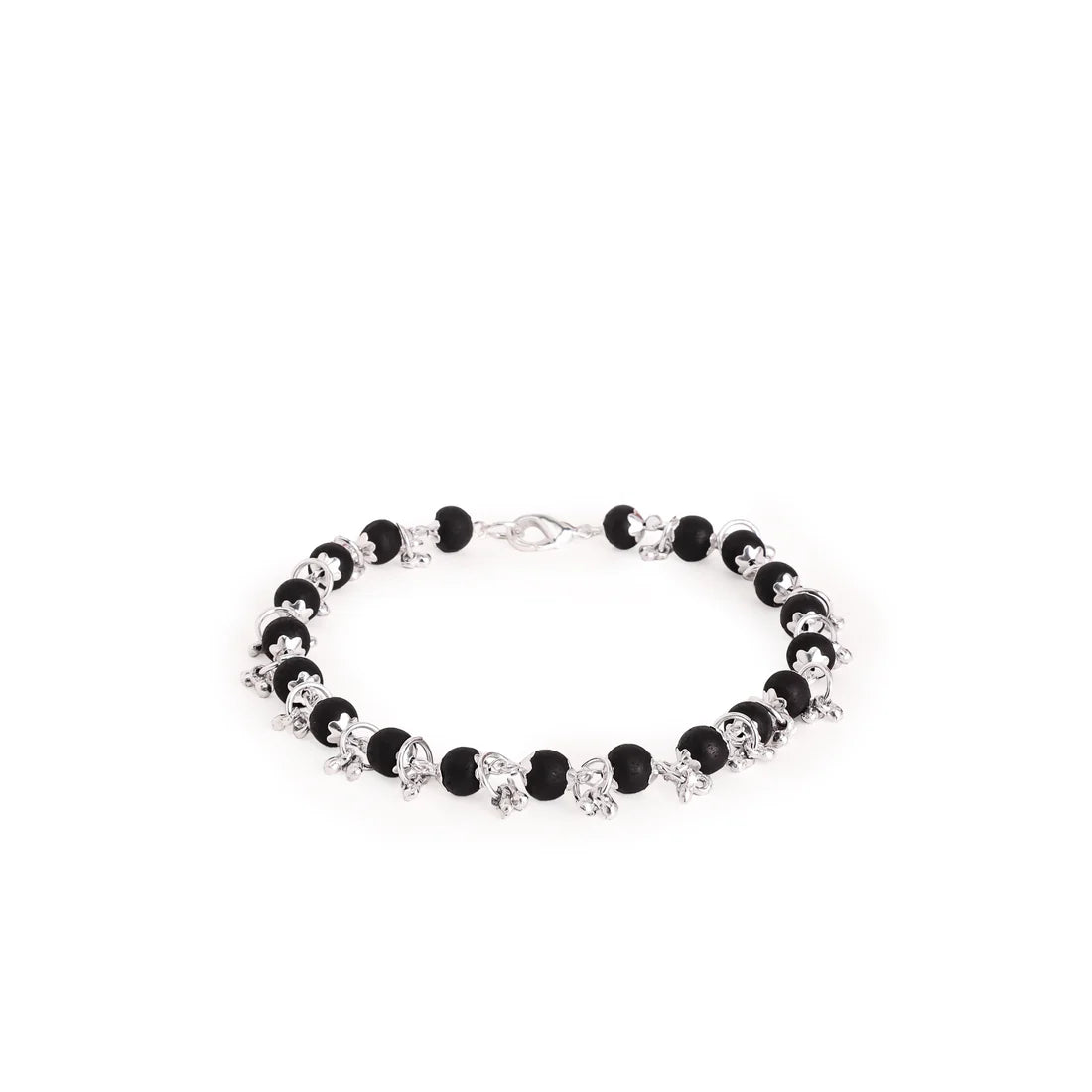 Original Silver Cap Karungali Beads Floral Bracelet (Lab Tested and Government Certified)